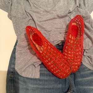 Red Jelly Flat Shoes (38) NEW
